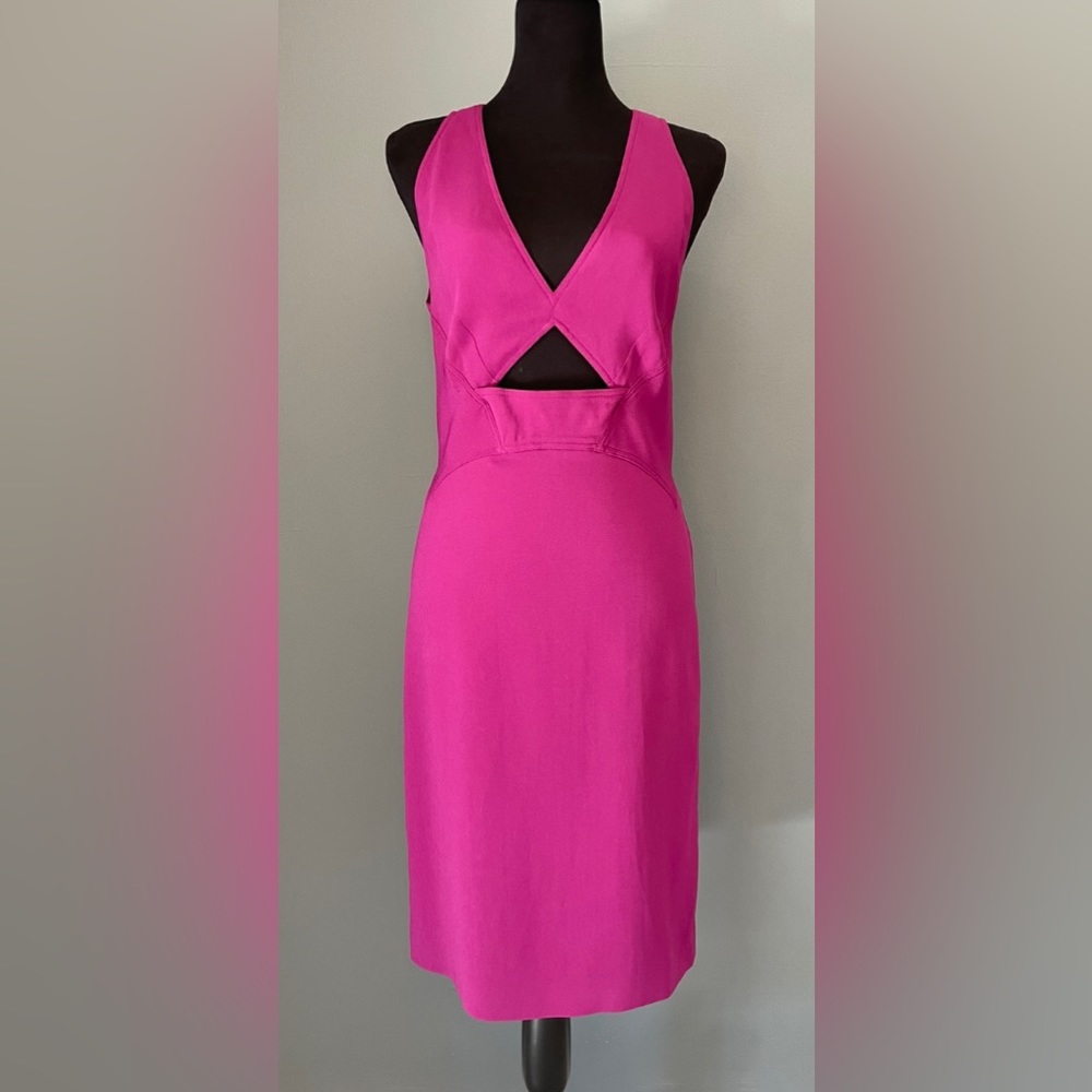 Vibrant Fuchsia Cutout V-Neck Sheath Dress